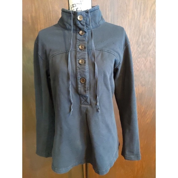 iCantoo button Tunic Drawstring Neck Long Sleeve Top Womens Medium Black FLAWS - Picture 1 of 8